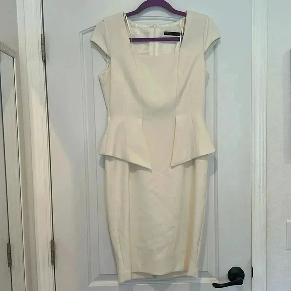 Zara White Peplum Cap Sleeve Midi Dress Sz M - Picture 4 of 13